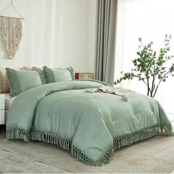 King size 3 piece sage green comforter set boho bohemian Queen - Picture 4 of 7